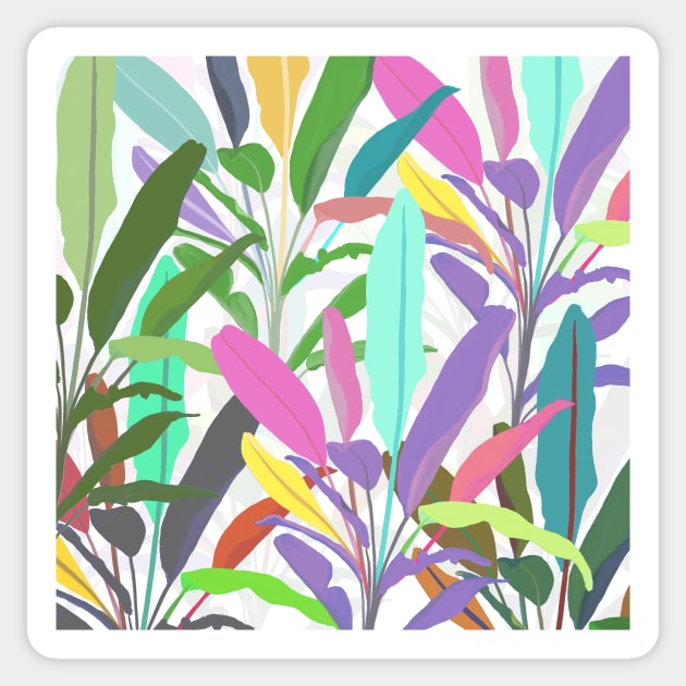 Tropical colorful banana leaves white Pattern Sticker by NdesignTrend